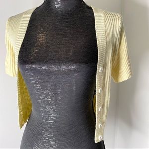 SHEIN Pastel Yellow Ribbed Cropped Cardigan VNeck Button Front Short Sleeve Knit